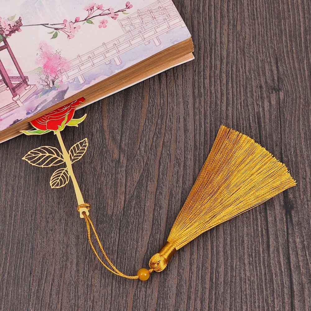 Retro Stationery Tassel Metal Pendant Hollow Brass Bookmark Painted Book Clip Pagination Mark