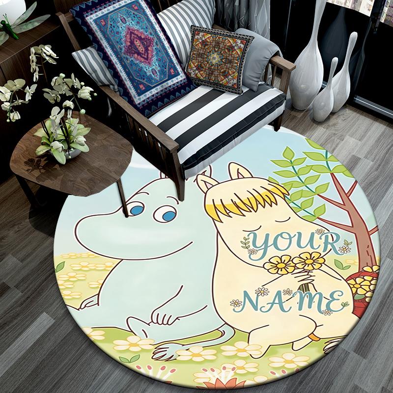 Custom Name,Moomin pattern round rug,Carpet Rug for Living Room Bedroom Playroom ,Non-slip Floor Mat,Holiday Gifts and Birthday Gifts.