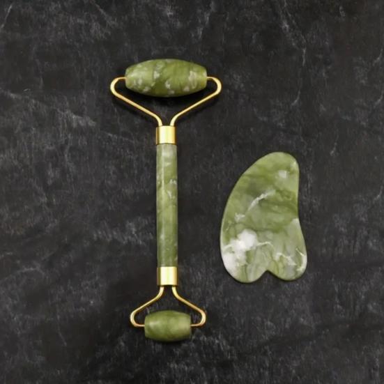 Natural Jade Scraping Board Roller Massager for Face Neck Body Eyes Facial Gua Sha Set Skin Care Scraping Tool for Improve Skin Condition