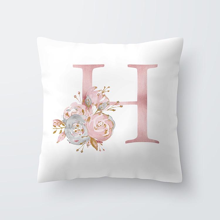 Pink Letter Decorative Floral Pillow Gold Alphabet Cushion for Sofa Polyester Pillowcase Decoration Salon