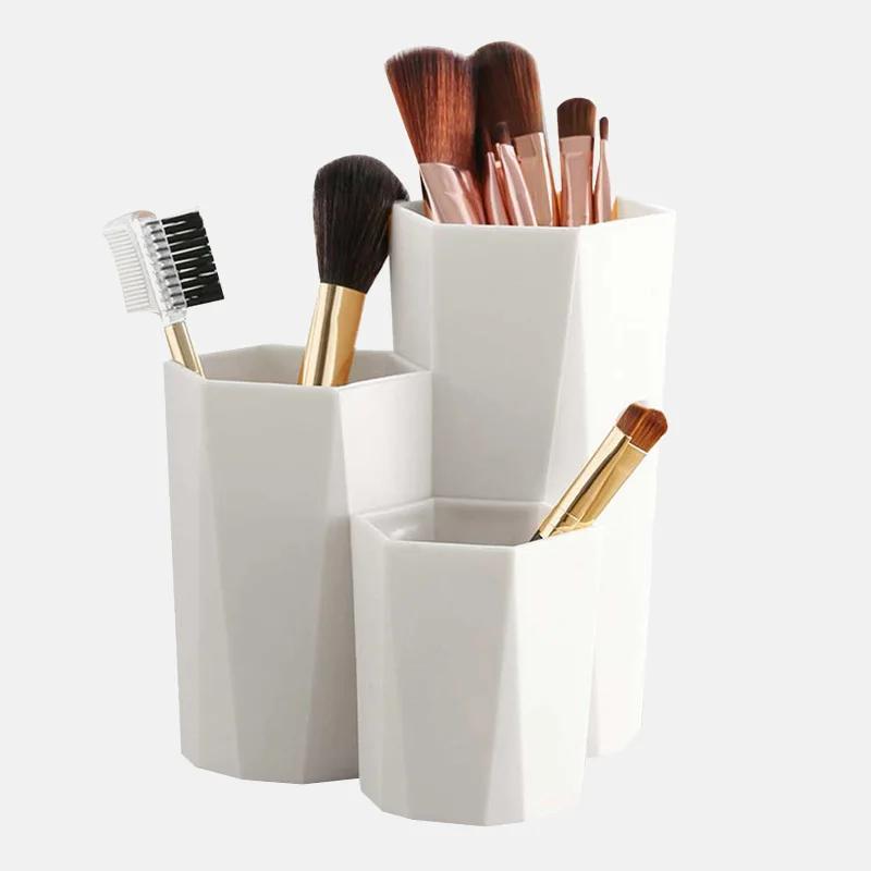 

Storage Box3 Lattices Cosmetic Make-up Brush Storage Box Table Organizer Makeup Nail Polish Cosmetic Holder Make Up Tools Pen Ho бежевый