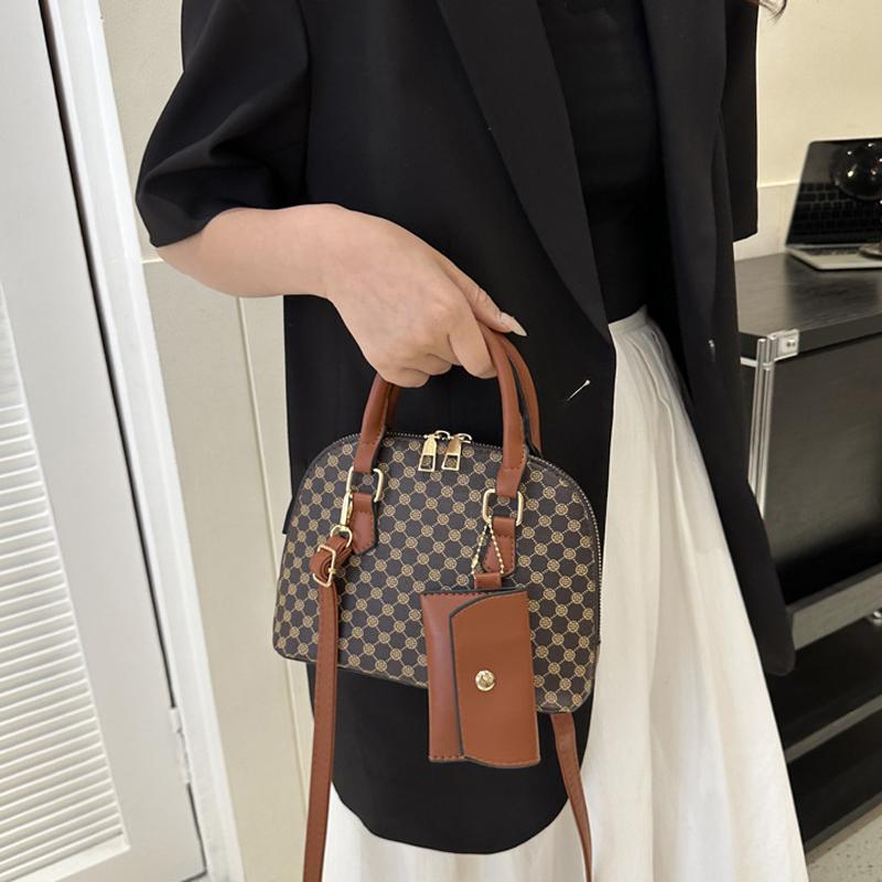 Luxus Schale Fashi Damen Handtasche Einfache Umhängetasche Karomuster Crossbody Tasche mit Mini-Portemonnaie