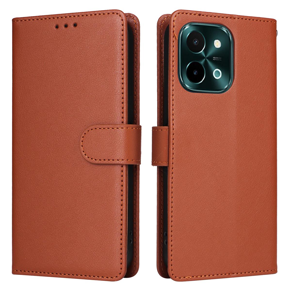

For vivo Y28 4G Case Wallet Stand View PU Leather Phone Cover Brown