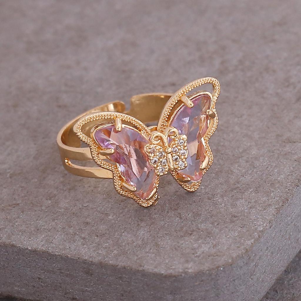 New European American Multicolor Three Dimensional Butterfly Ring Ladies Stylish Jewelry Personality Trend Hand Accessories