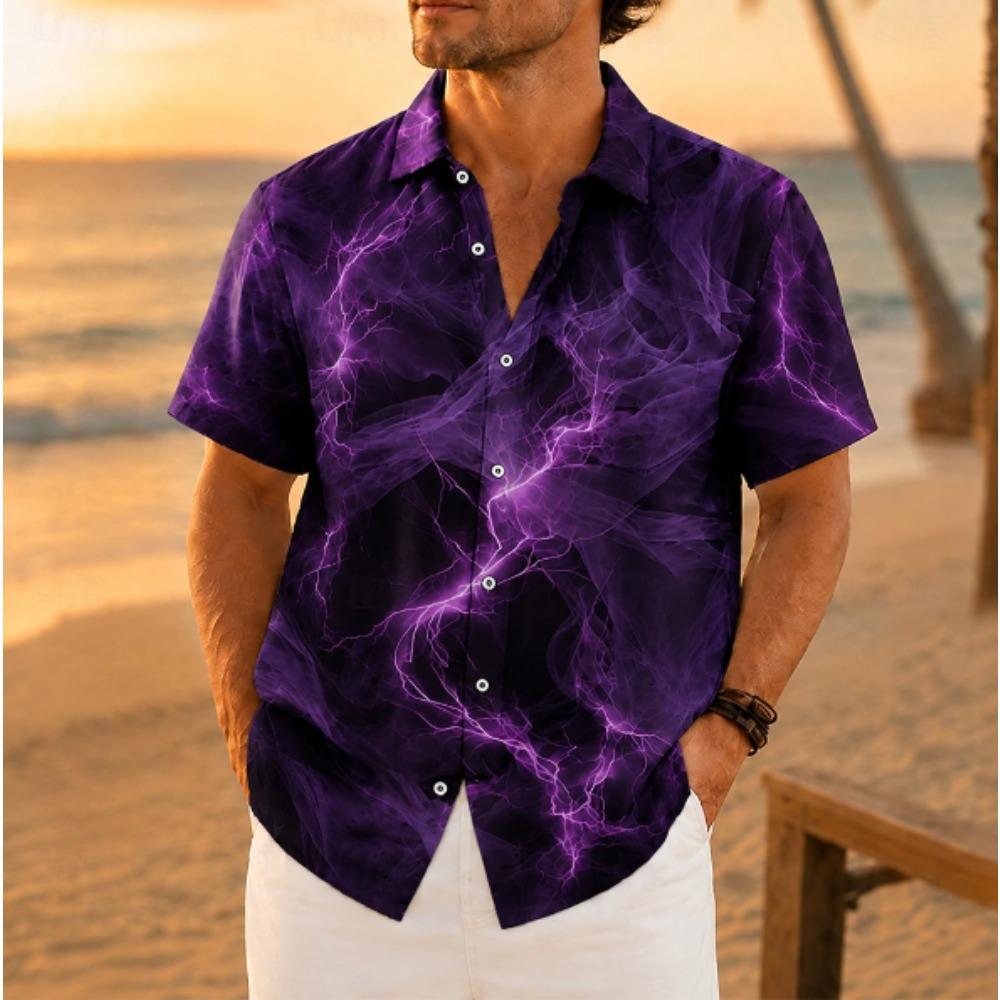 Men's Lightning 3D Print Shirt Button Up Shirt Casual Shirt Summer Shirt Short Sleeve Daily Vacation Clothing