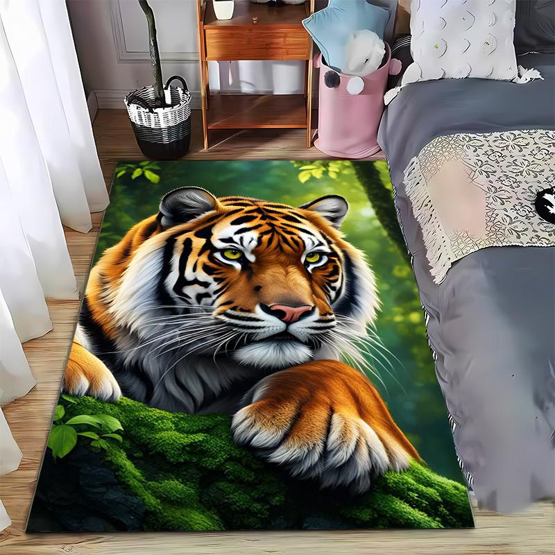 Realistic Tiger Print Carpet for Living Room Decor with Forest Theme Suitable for use as an anti-slip for living room bedroom sofas