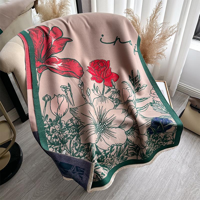 

Шарф из имитации кашемира в стиле гуочао с принтом в виде цветочного линейного рисунка, офисная шаль в стиле мори, контрастного цвета 185cm зелёный