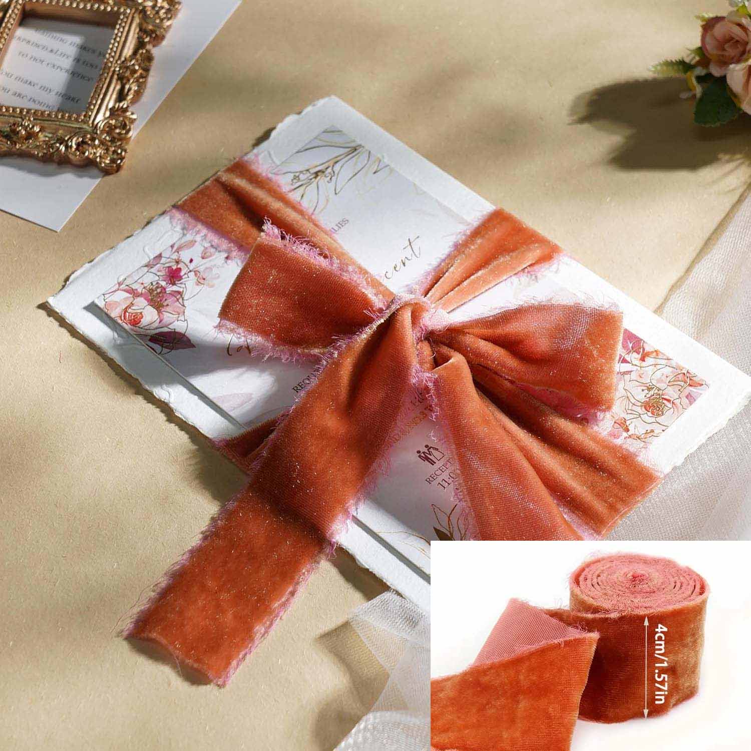 

1roll Silk Velvet Ribbon 1.57 Inch Frayed Edge Ribbon Fringe Gift Ribbon Raw Edge Boho Ribbon Wedding Invitation Bridal Bouquet Ribbon