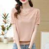 Summer Women's Round Neck Knitted T-shirt Thin Loose Short Slimming and Hollowed Out Top