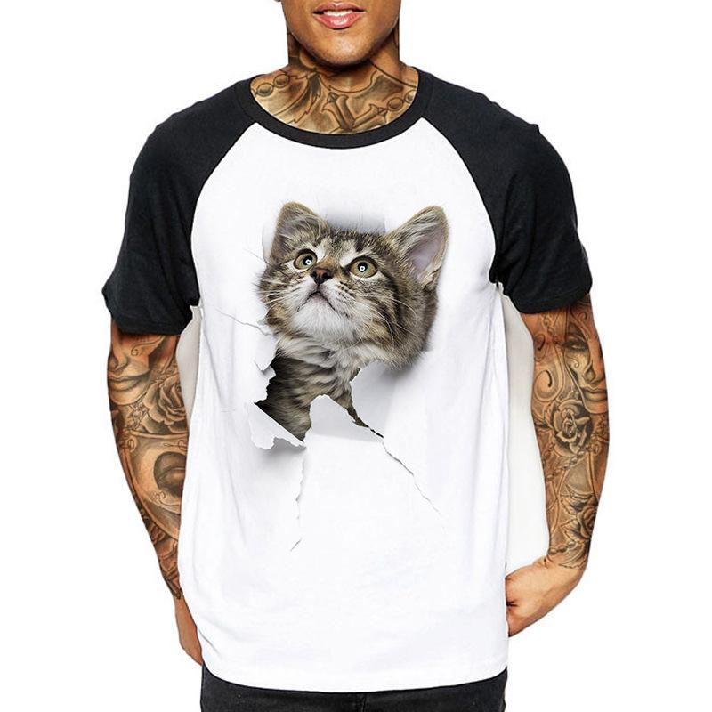 3D Cat Print Summer Men's T-shirt Street Unisex Clothes Plus Size Comfortable Round Neck Short-sleeved Men's T-shirt Top S-3XL