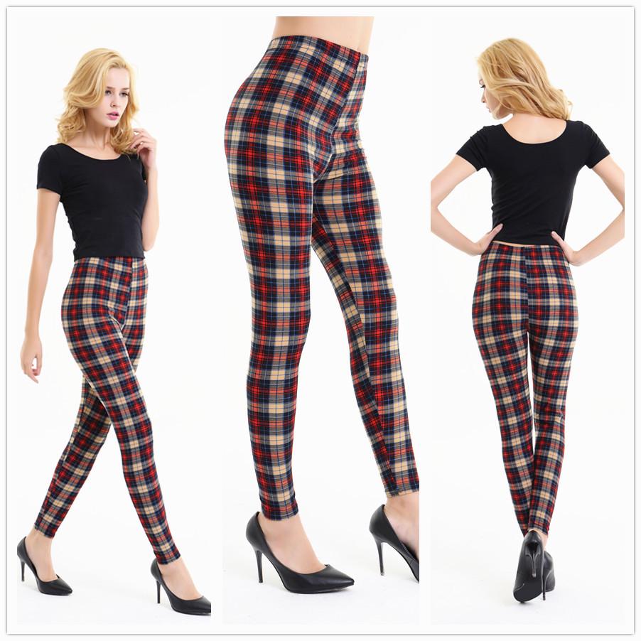 European & American Striped Plaid Print Slimming Nine-Point Plus Size Leggings