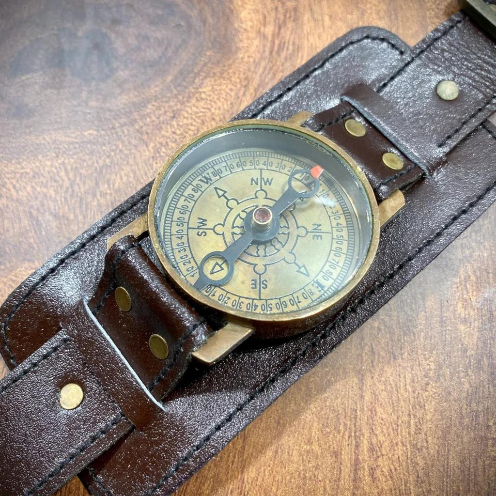 Leather Strap Steampunk Wrist Brass And Leather Compass Watch, Perfect For Adventures , Memorial Gift, Adventures Gift, Hiking Camping gift