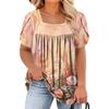 Women's Fashion Casual Printed Square Neck Short Sleeve Large Size T-Shirt Top