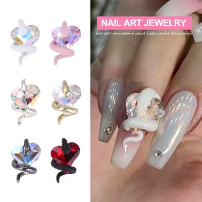 3 sztuk DIY ozdoby do paznokci wąż wokół 3D serce ze sztucznych kryształów Charms Nail Art dżetów etui na telefon akcesoria dekoracyjne artykuły do ​​Manicure