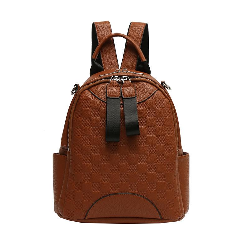 Grid Lady Fashion Backpack - PU Leather - High-end Style - Travel Mini - Simple and Elegant - Trendy Women's Shoulder Bag