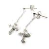 Altesse [M5892] - White 'Gothic Cross' Silver Earrings