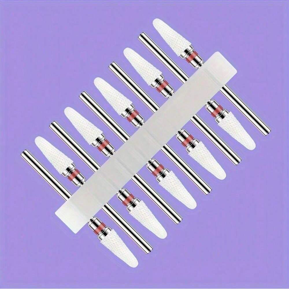 10pc/Set Ceramic Milling Cutter Nail Drill Bits Burr Gel Polish Remove Tools Cuticle Electric Manicure Files Kit Accessories