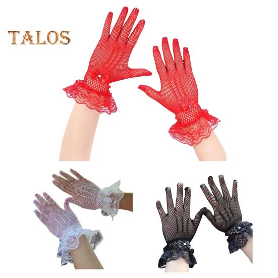 1 par ballhansker for kvinner Gjennomsiktig blonderbue Faux Pearl Dekor Hollow Out Fishnet volangkant Tynn Helfinger Forestillinger Brude Bryllupshansker