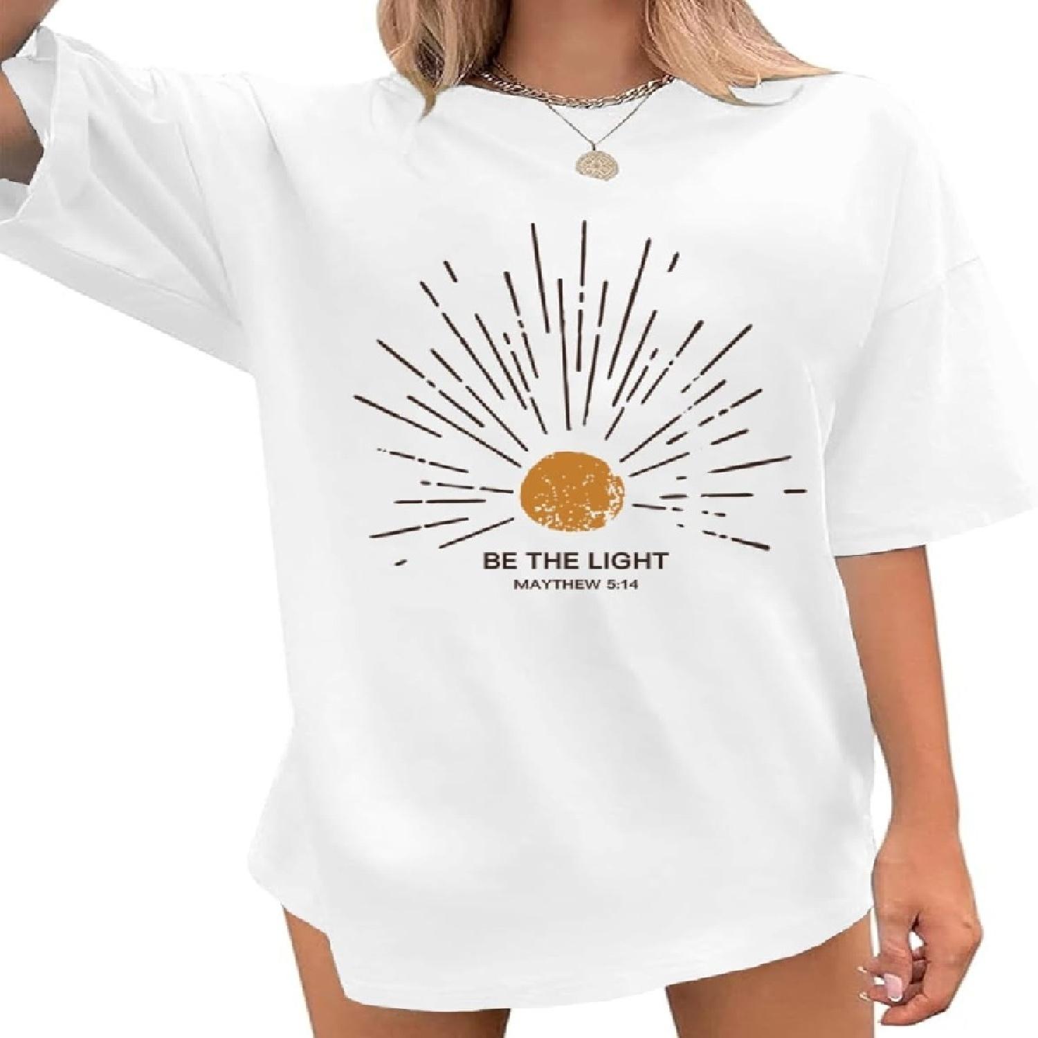 

Christian Be The Light Shirts for Women Bible Verse Shirts Jesus Religious Faith Tshirts Oversized Graphic Tees Tops XXXXXL білий