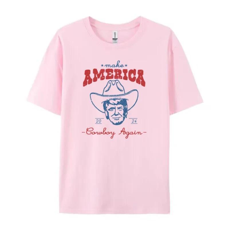 Women Funny Trump 2024 Election T-Shirts Vintage Western Cowboy Unisex T Shirt MAGA Patriotic Shirt Unisex Short Sleeve Republican Tops