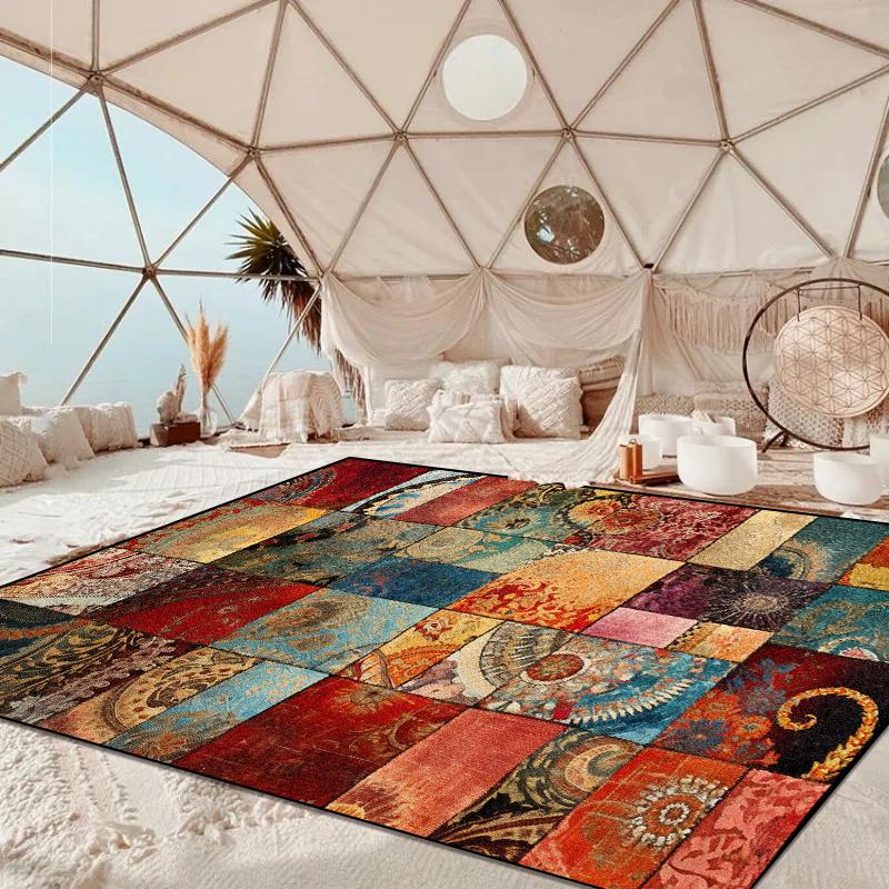 Böhmische Teppiche für Wohnzimmer Großer Flächenteppich Rutschfest Schlafzimmer Ankleidezimmer Dekoration Teppich Waschbare Sofa Couchtischmatte