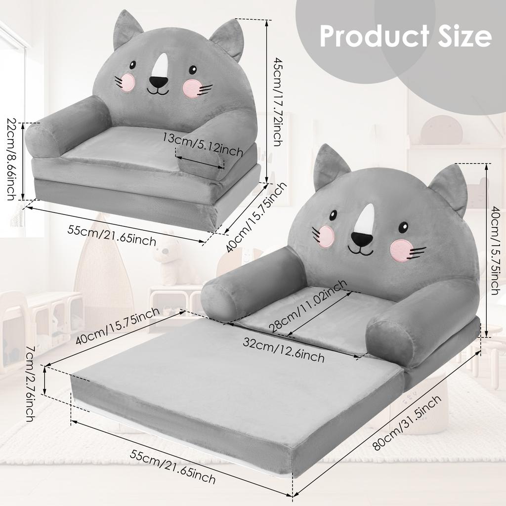 Folding Kids Sofa 2 In 1 Baby Seat Chair  Comfortable Foam Filled Children Reading Armchair Toddler Sleeping Couch for Bedroom