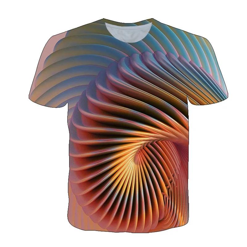 Men's summer 3D vortex printed T-shirt with fashionable psychedelic dizziness pattern trend round
