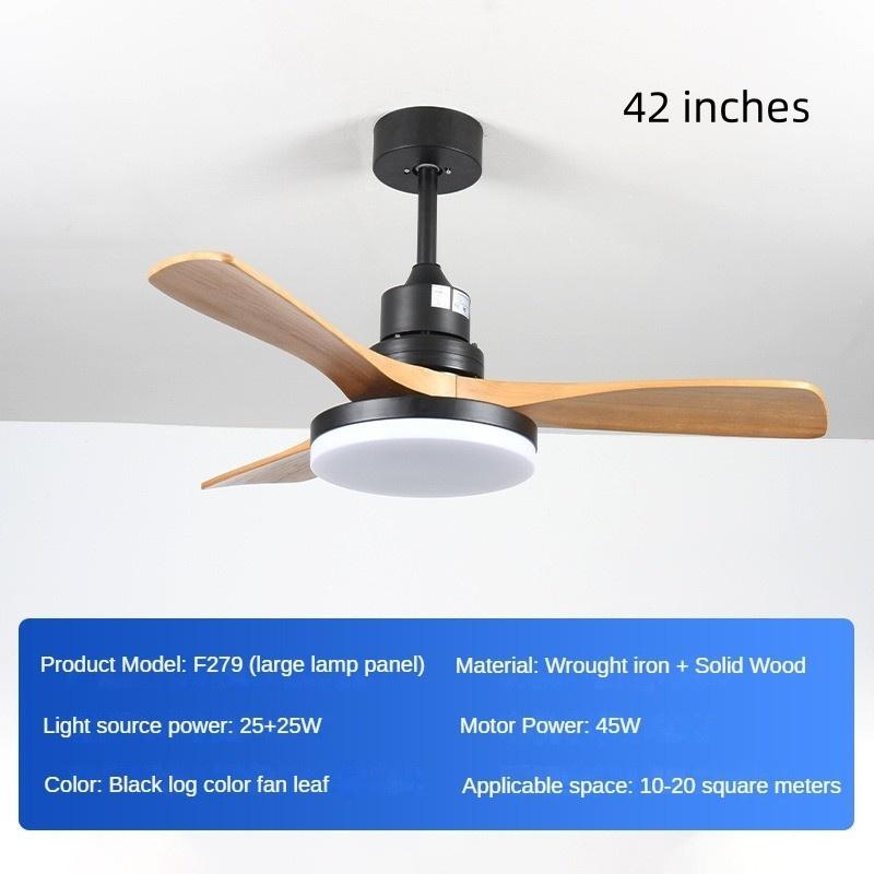 45W Full Spect Household Intelligent Variable Frequency Living Room Electric Fan Light Solid Wood Retro Restaurant Fan Light