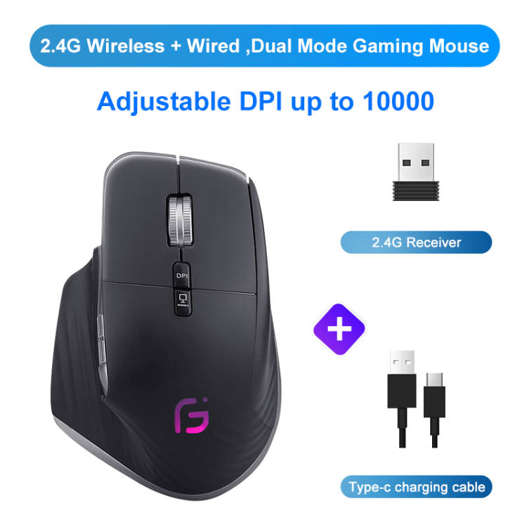 KuWFi Wireless Mouse Bluetooth5.0+2.4GHz Dual Mode USB Gaming Mouse Ergonomic Rechargeable Silent Vertical Mice for