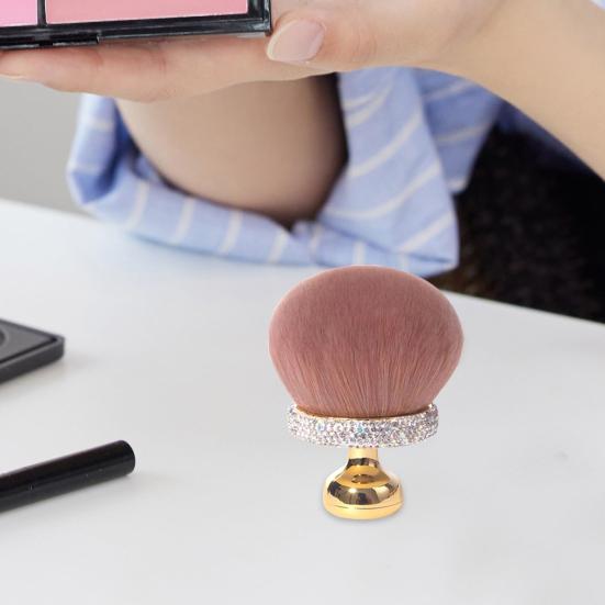 Mushroom Makeup Brush with Rhinestone Handle Multi-purpose Self Tanner Applicator Brush Loose Powder Blush Face Body Cosmetic Brush
