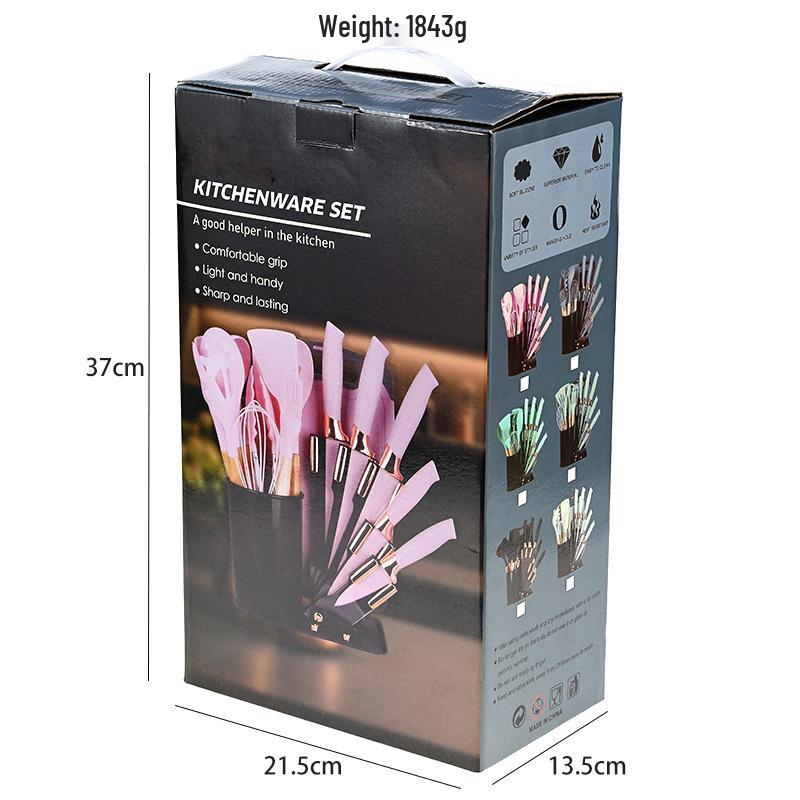 19-delars silikon köksredskapsset med skärbräda & förvaringshink