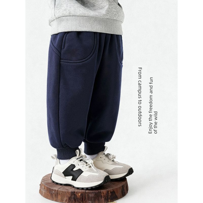 Right European Style Boys' New Year Fleece-Lined Thickened Pants 2025 Winter New Children's Clothing Baby Winter Sweatpants