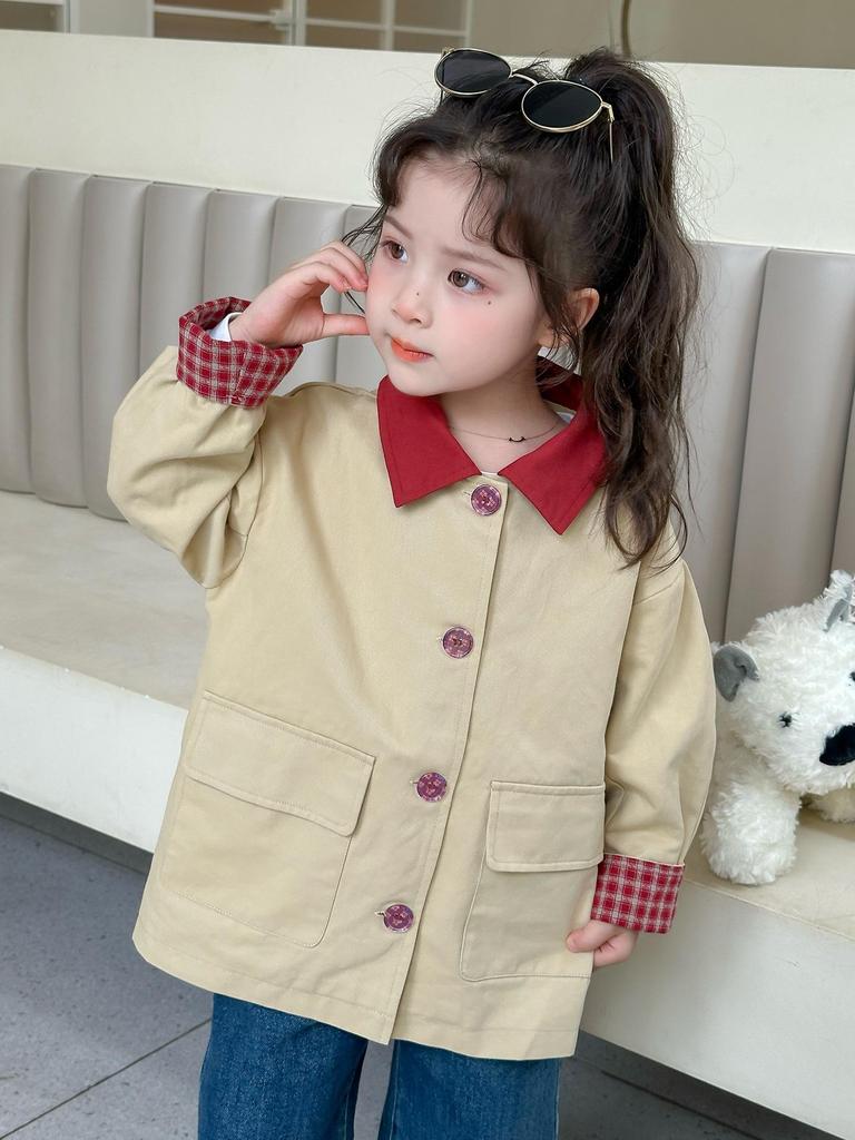 2025 Mädchen Karomantel – Frühling/Herbst Mode im koreanischen Stil für Kinder