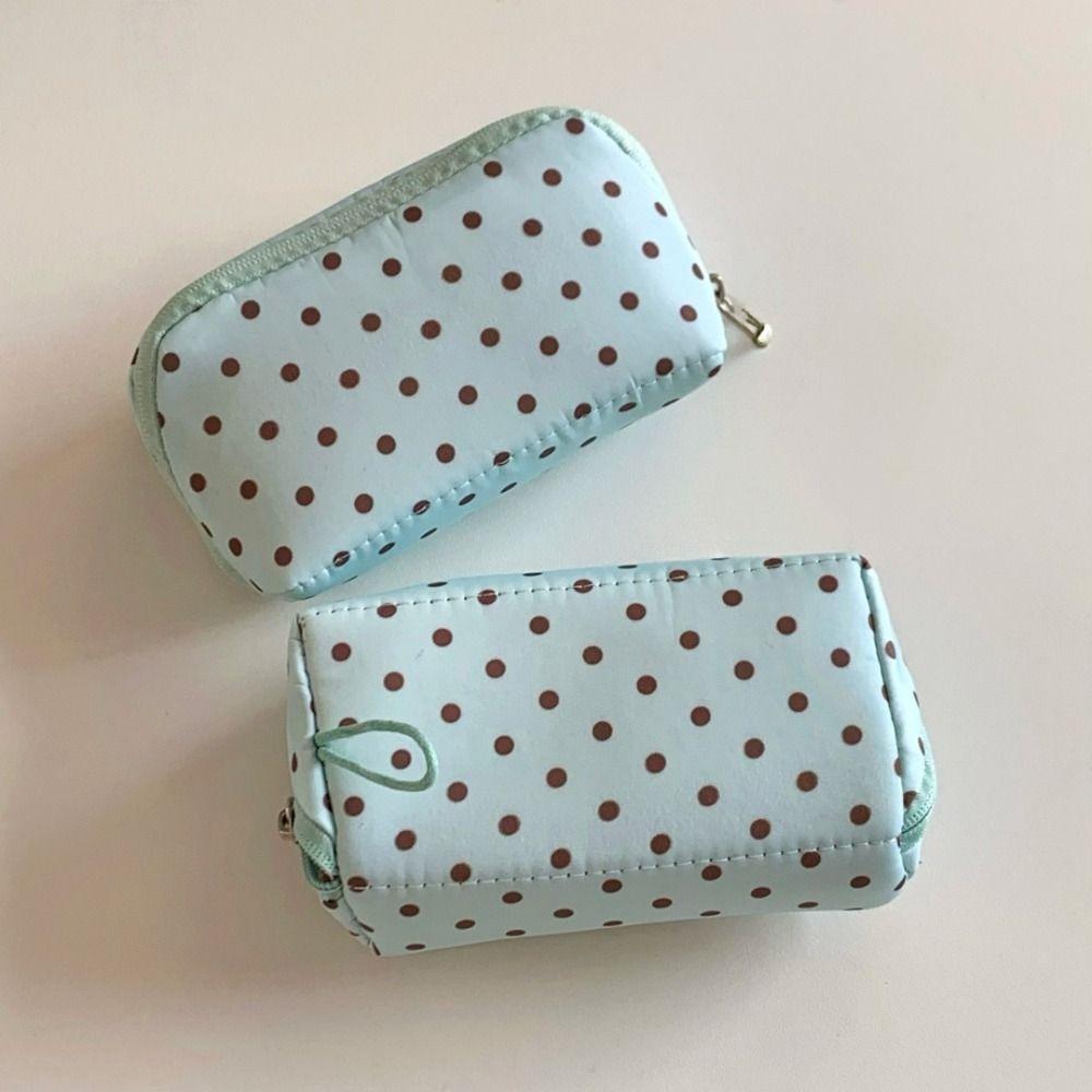 Mint Green Small Makeup Bag Polka Dot Print Portable Lipstick Earphone Storage Bag Mini Cosmetic Pouch Women Girls