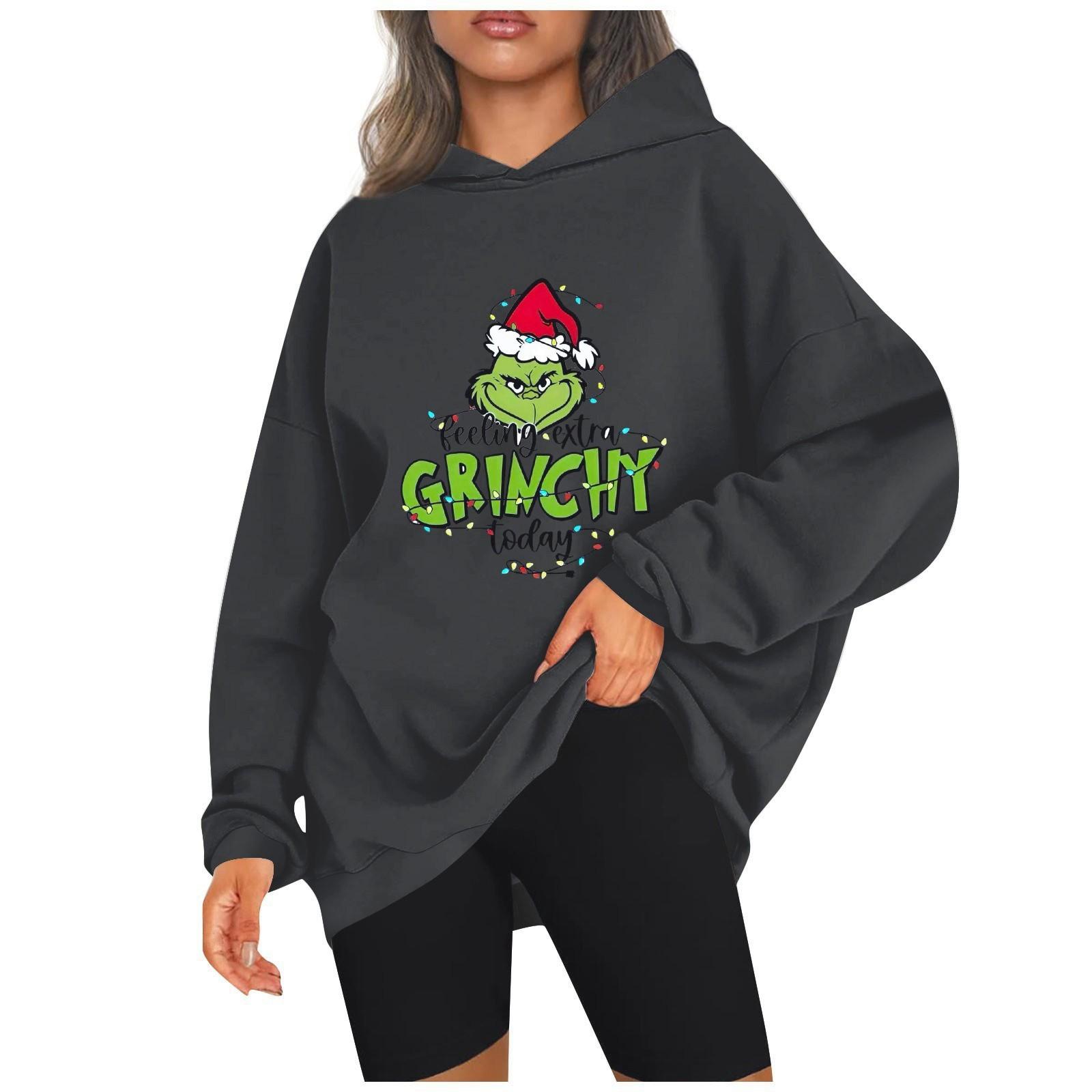 Women s Fashion Casual Hooded Sweatshirts Long Sleeve Christmas Printed Sweatshirts Top S