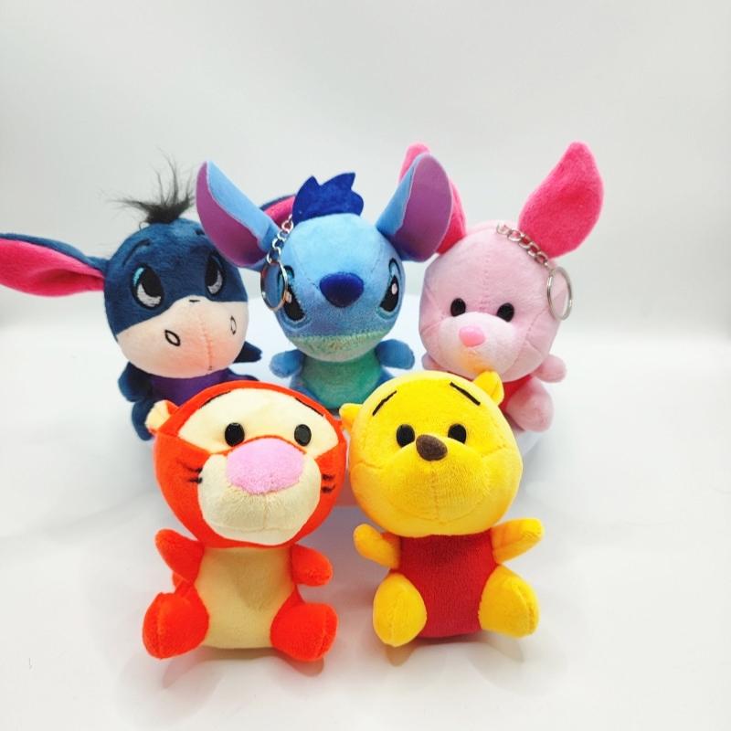 10CM Winnie the Pooh Plush Toy Cartoon Stitch Eeyore Piglet Tigger Keychains Soft Stuffed Toy Animal Doll Children Gift