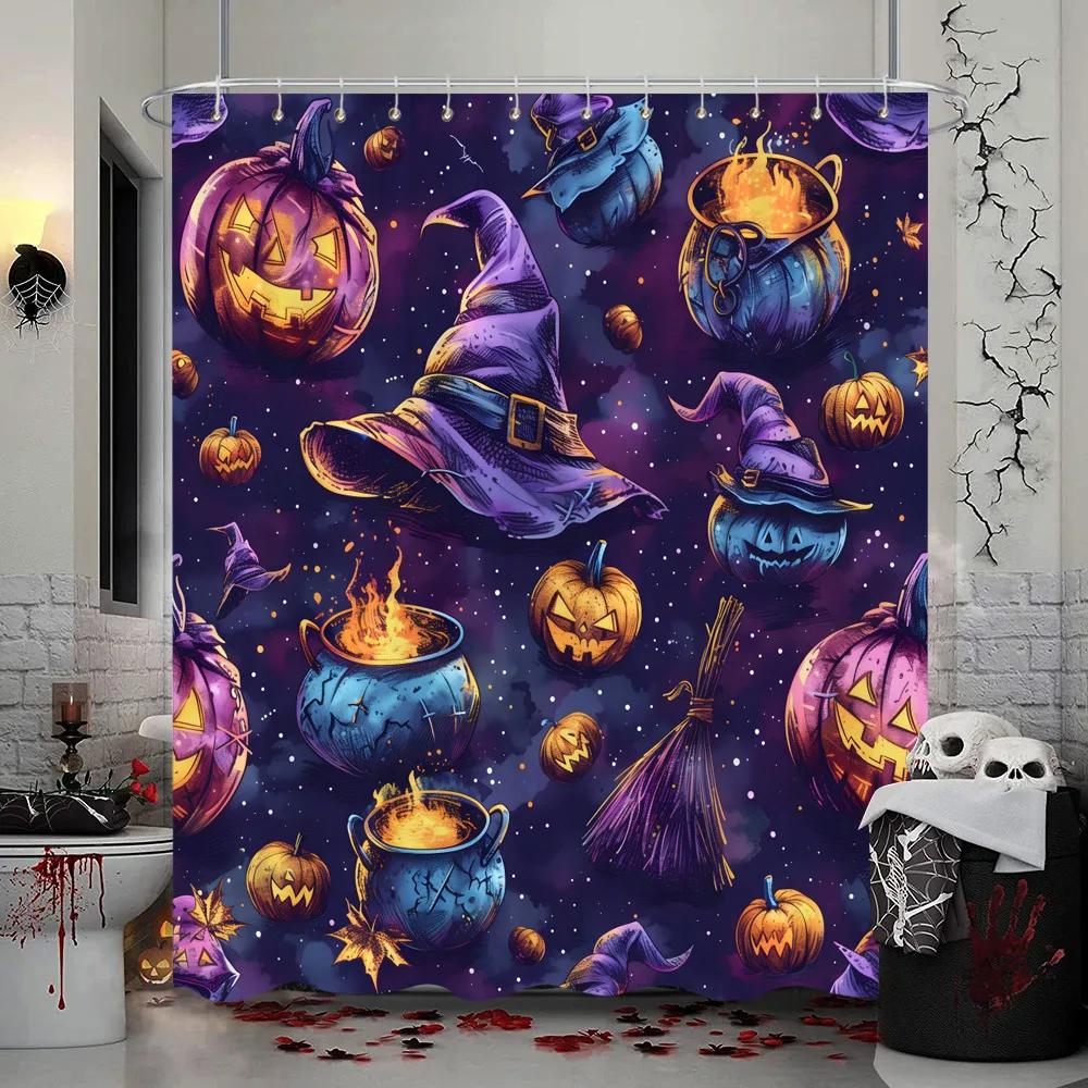 Halloween Shower Curtain Trick or Treat Skeleton Naughty Elf Castle Pumpkin Polyester Shower Curtains Bathroom Decor