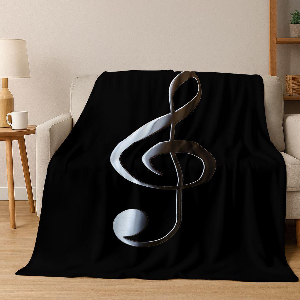 Tanzende Musik Musikalische Note Instrument Cartoon Flanell Decke, Gemütliche Weiche Überwurfdecke für Zuhause Schlafzimmer Bett Sofa Abdeckung Geschenk Kind