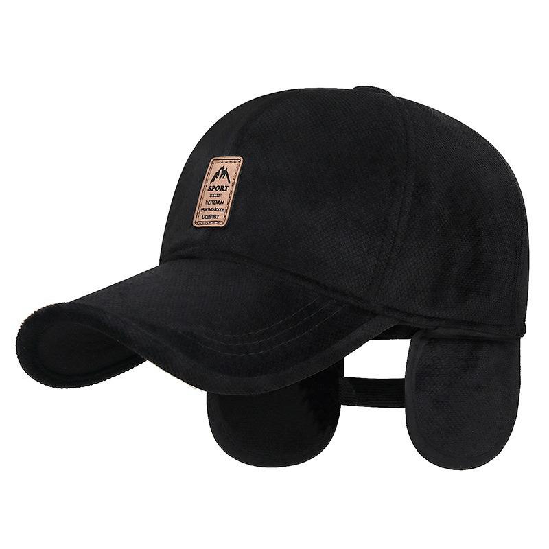 Men's Warm Winter Baseball Cap with Ear Protection and Velvet Lining - Fashion Logo Duckbill Hat for Middle-aged and Elderly Adults