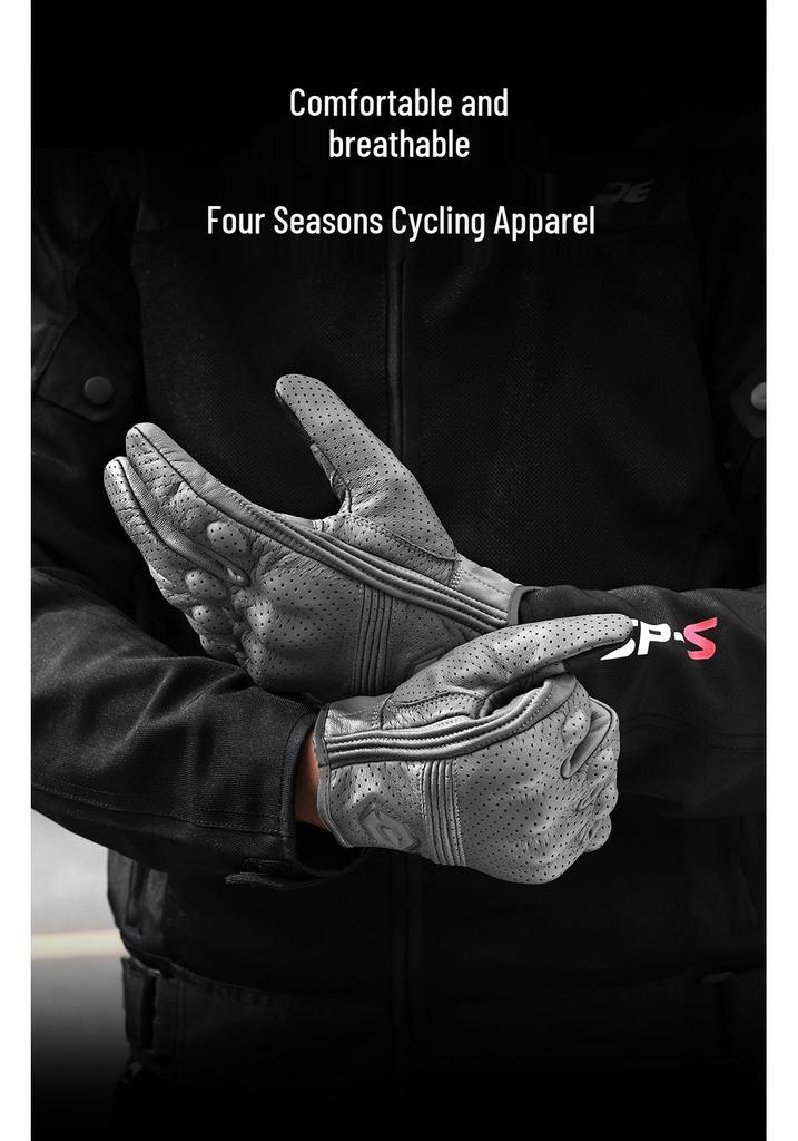 Genuine Leather Breathable Motorcycle Racing Gloves - Anti-Fall, Summer Riding Gear