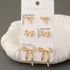 3 Pairs Golden Color Bow Stud Earrings Set Bowknot Earrings Set Women Fashion Jewelry Bow Accessories