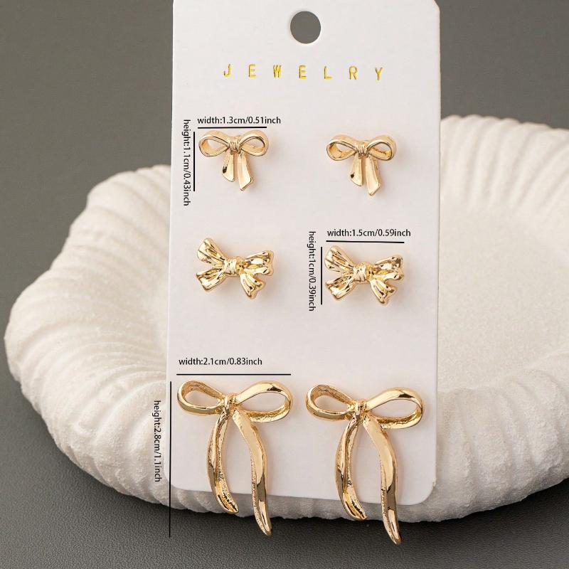 

Набор сережек-пусетов с бантиками золотистого цвета, 3 пары, серьги-бантики, женская модная бижутерия, аксессуары-бантики серебряный