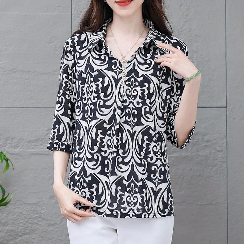New Summer Retro Ethnic Style Fashion Trend V-neck Printed Loose Casual Versatile Foreign Style Short Sleeved Shirt