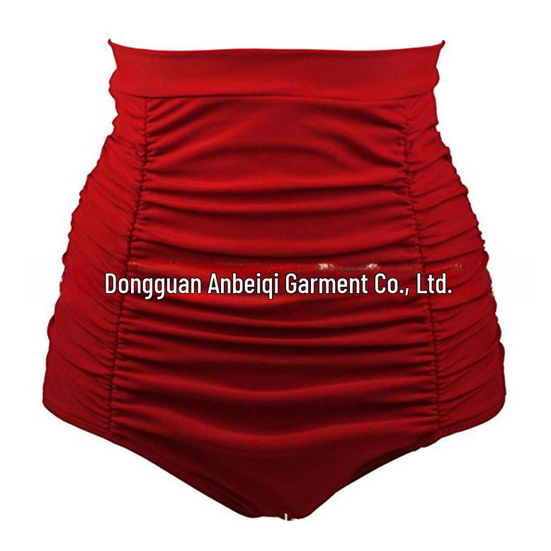 Women's European & American High Elastic Pleated Swimming Trunks - Conservative High Waist Triangle Style