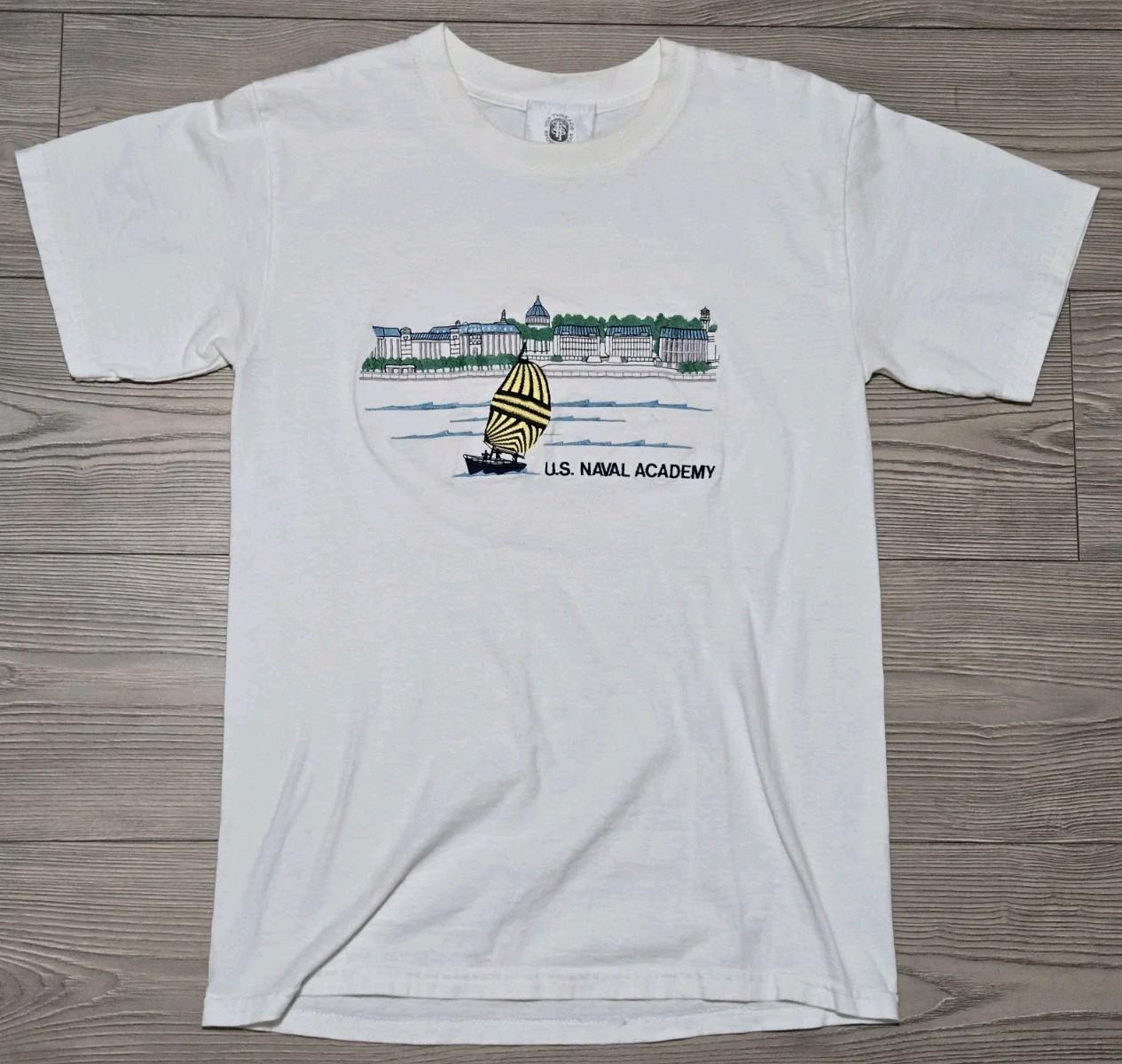 Vtg US Naval Academy Embroidered Top Threads Sportswear Navy Annapolis Unisex T-Shirt XL