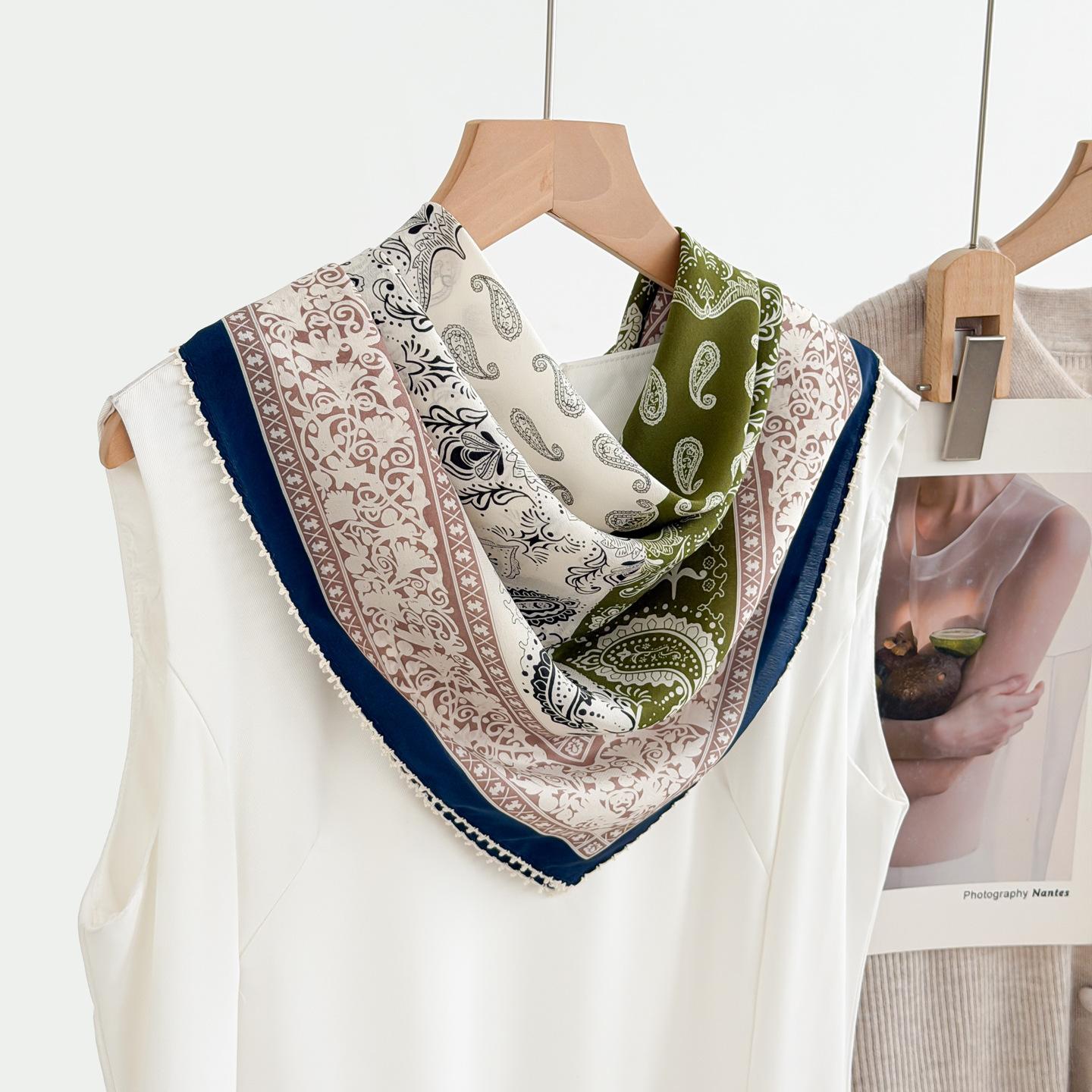 Retro cashew flower double crepe silk scarf women s spring versatile old money wind mulberry silk 65 square scarf lace shawl 65