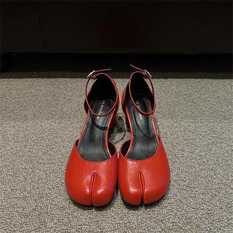 Bailamos Fashion Tabi Ninja Women Shoes Round Split Toe Shallow Thick Heel Sandals Mid Heel Mary Janes Shoes Female Pumps Mujer