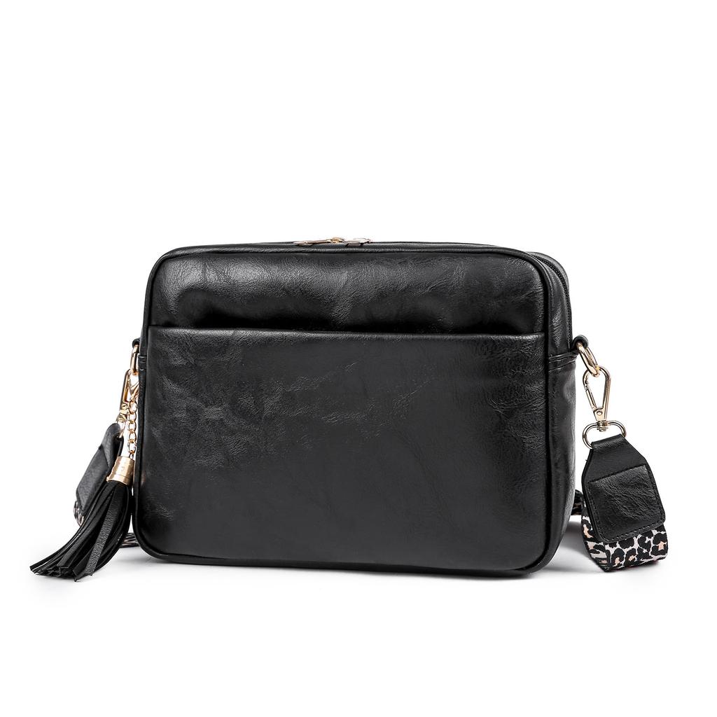 Women's Leopard Guitar Strap Crossbody Bags PU Leather Bag All-matching Shoulder Bags Retro Tassel Messenger Bag Purse