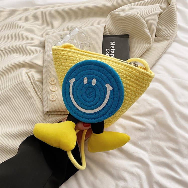Color Woven Three-dimensional Smiley Face Bucket Portable Messenger Bag