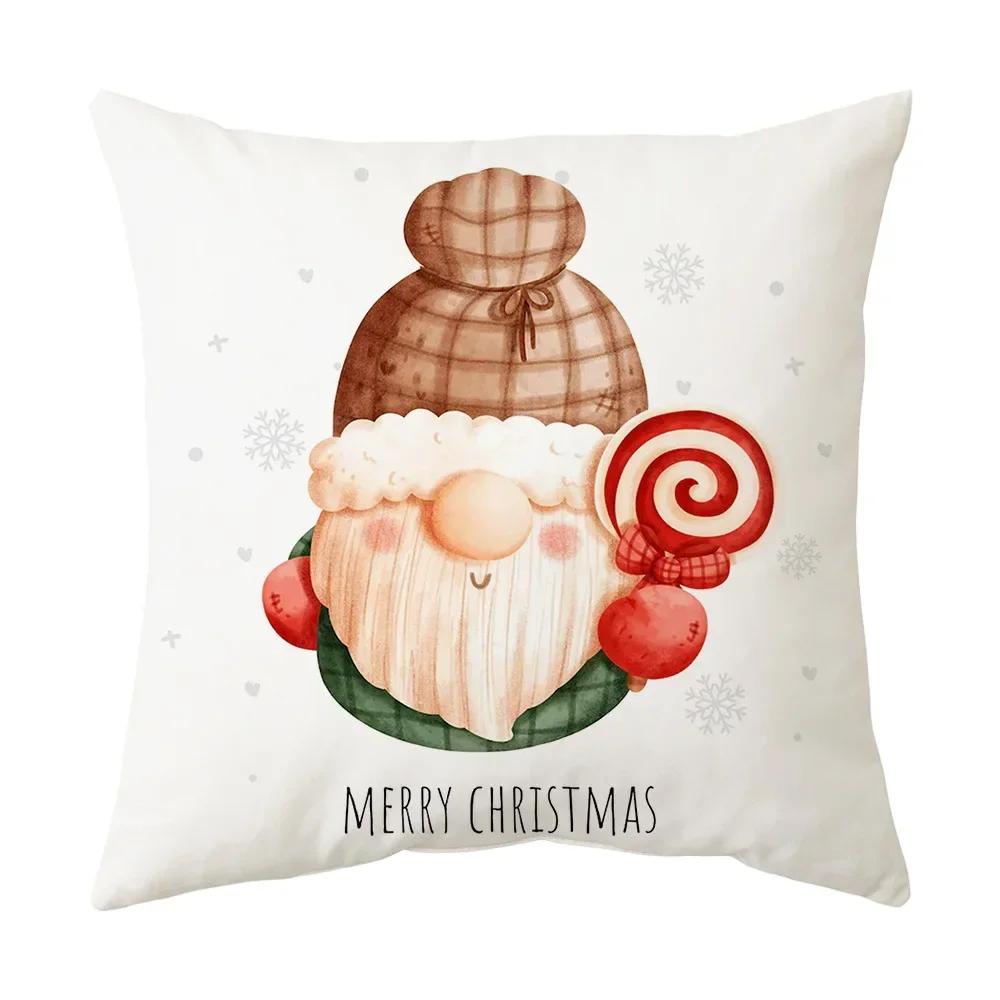 Printed Christmas Cushion Cover Cartoon Santa Claus Tree Pillowcase Happy New Year Home Gift Izable